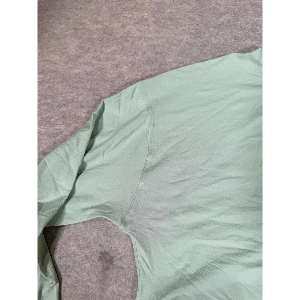 Lululemon Shirt Womens 10 Green Cropped Long Sleeve Crew Mesh Yoga Athletic Top